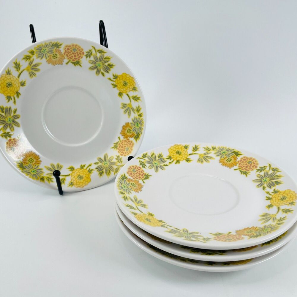 Set of 4 Noritake Progression SUNNY SIDE 9003 Saucers 6" Japan MCM Vintage